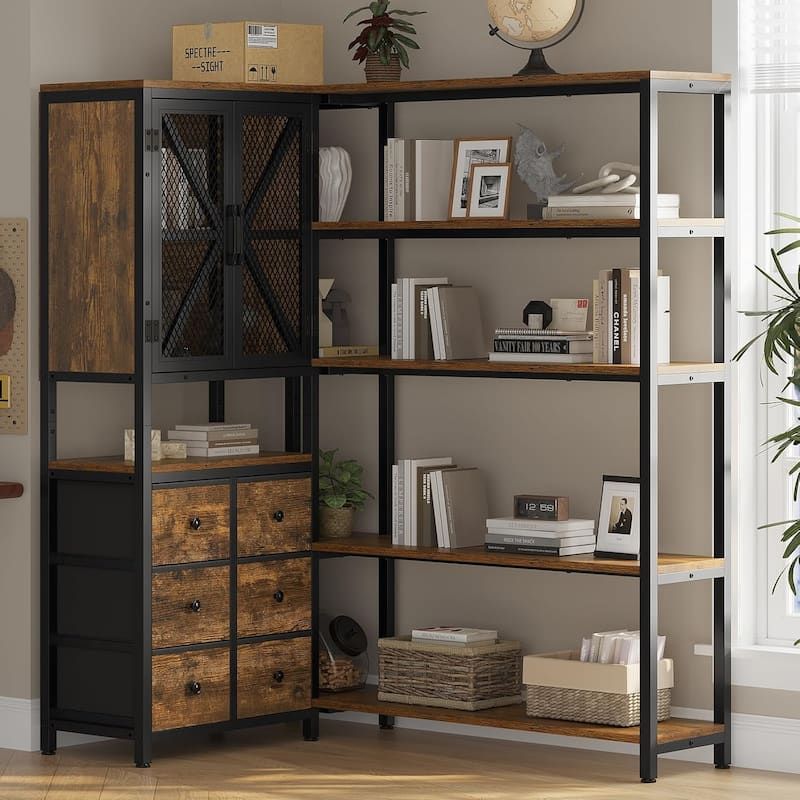 Corner Bookshelf Fabric Drawers Bookcase Display Shelf