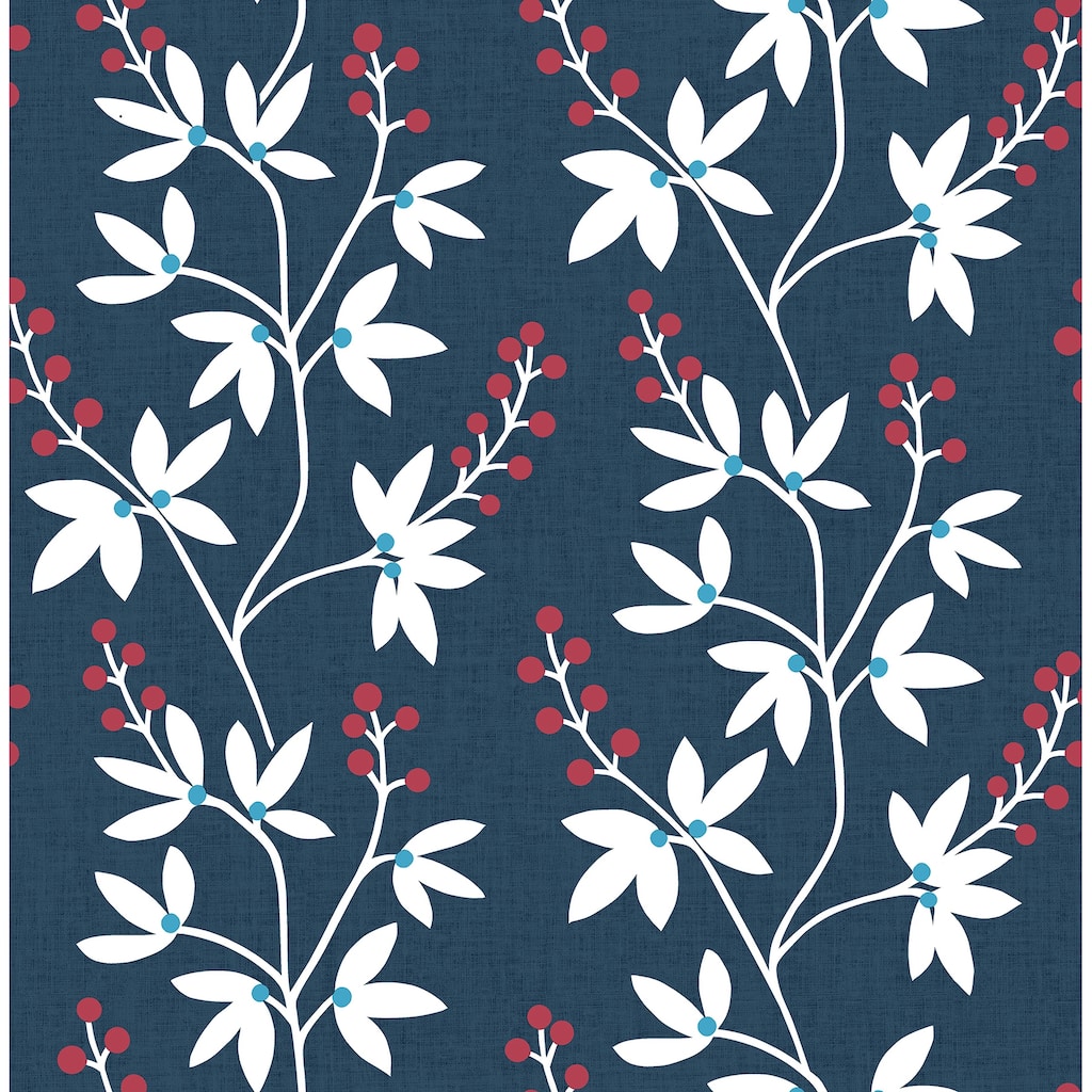 A-Street Prints Linnea Elsa Navy Botanical Trail Wallpaper