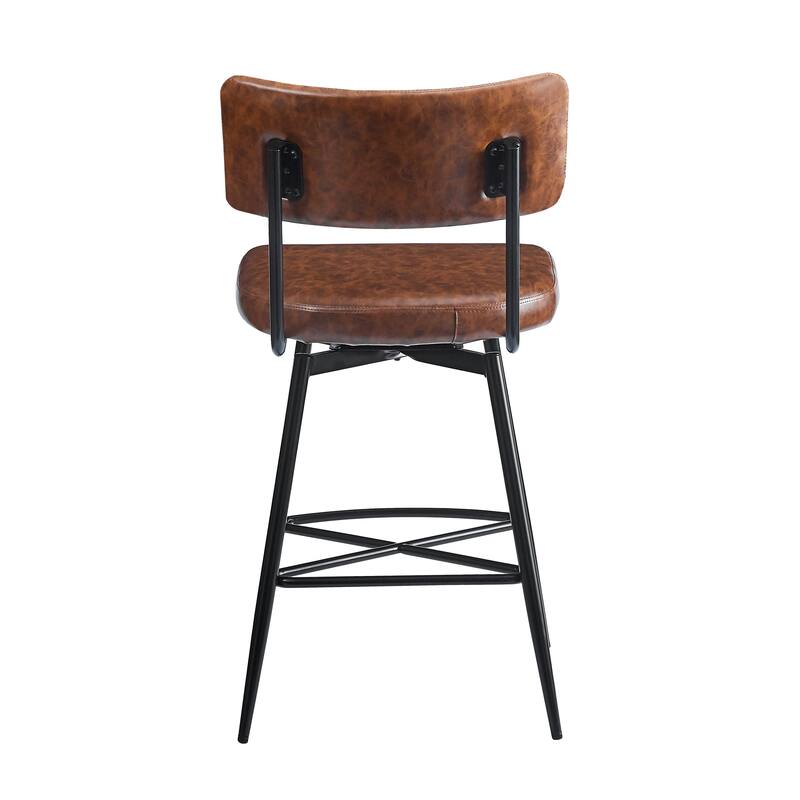Roomfitters 26'' Retro Swivel Counter Stools, Set of 2 PU Leather Bar Chairs with Cushioned Seat and Iron Frame