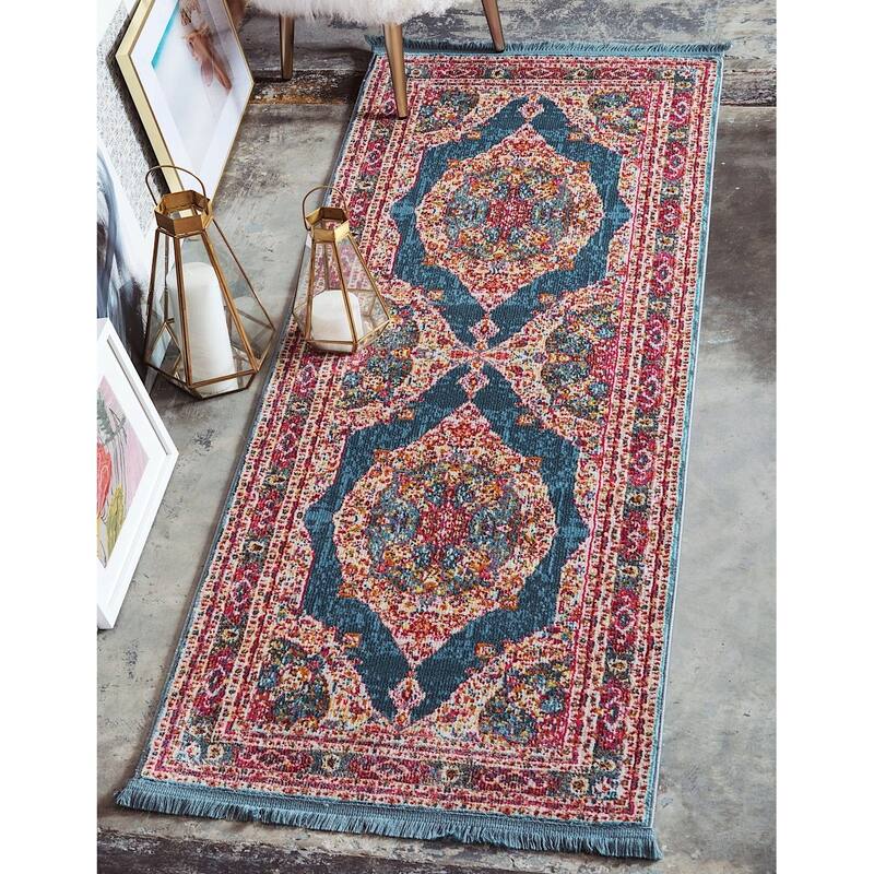 Traditional Samana Collection Area Rug - 2'7"x12' - Turquoise