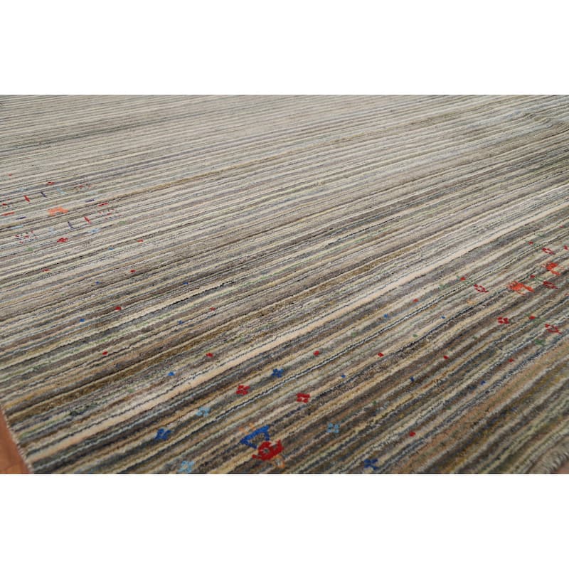 Striped Gabbeh Indian Area Rug Hand-Knotted Wool Carpet - 8'0" x 9'9"