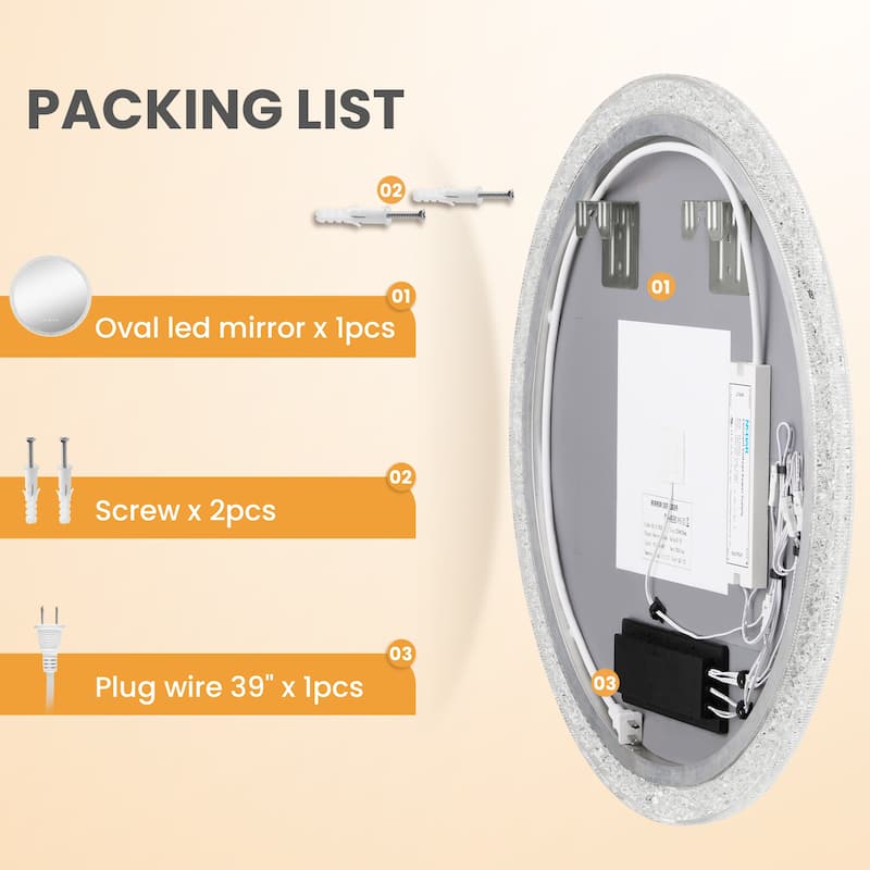 Smart Round Bathroom Mirror with LED Ring Light, Touchscreen, Anti-Fog, and Dimmable Brightness