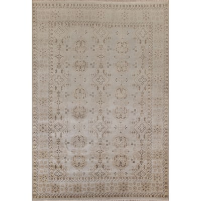 Geometric Oushak Area Rug Hand-Knotted Oriental Wool Carpet - 9'0"x 11'9"