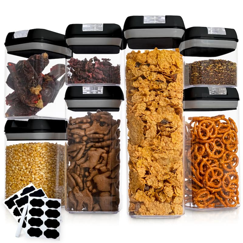 Cheer Collection 7-piece Stackable Airtight Food Storage Container Set - Black