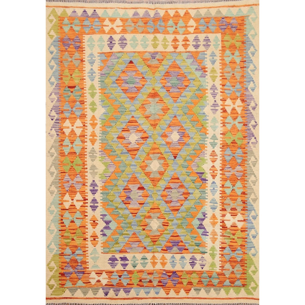 Hand Woven Oriental 100% Wool Carpet Southwestern Geometric Multi-Colored Kilim Area Rug - 5' 11'' X 4' 6''