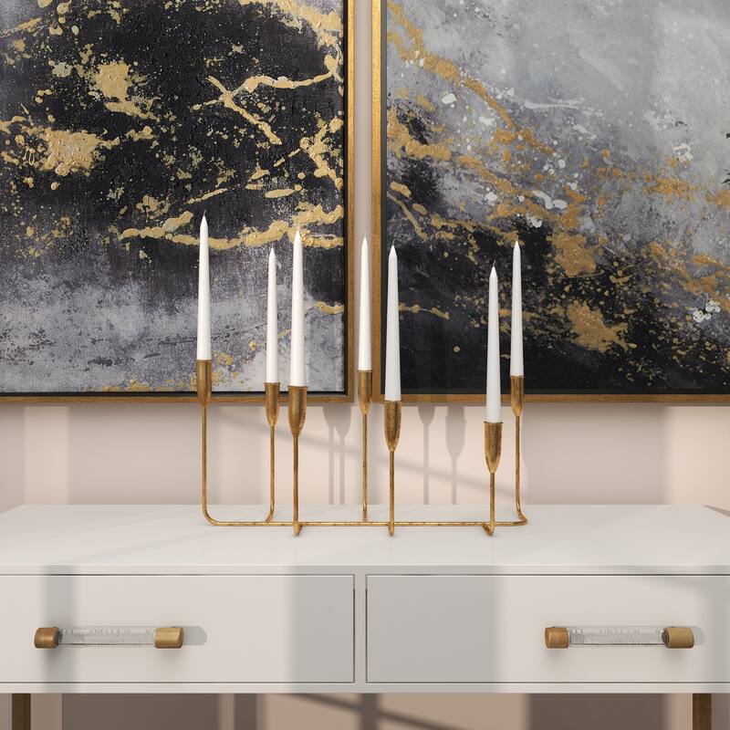 CosmoLiving by Cosmopolitan Gold Metal Slim 7 Candle Candelabra
