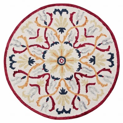 6' Round Red and Ivory Floral Filigree Area Rug - 72" W x 72" D x 0.5" H
