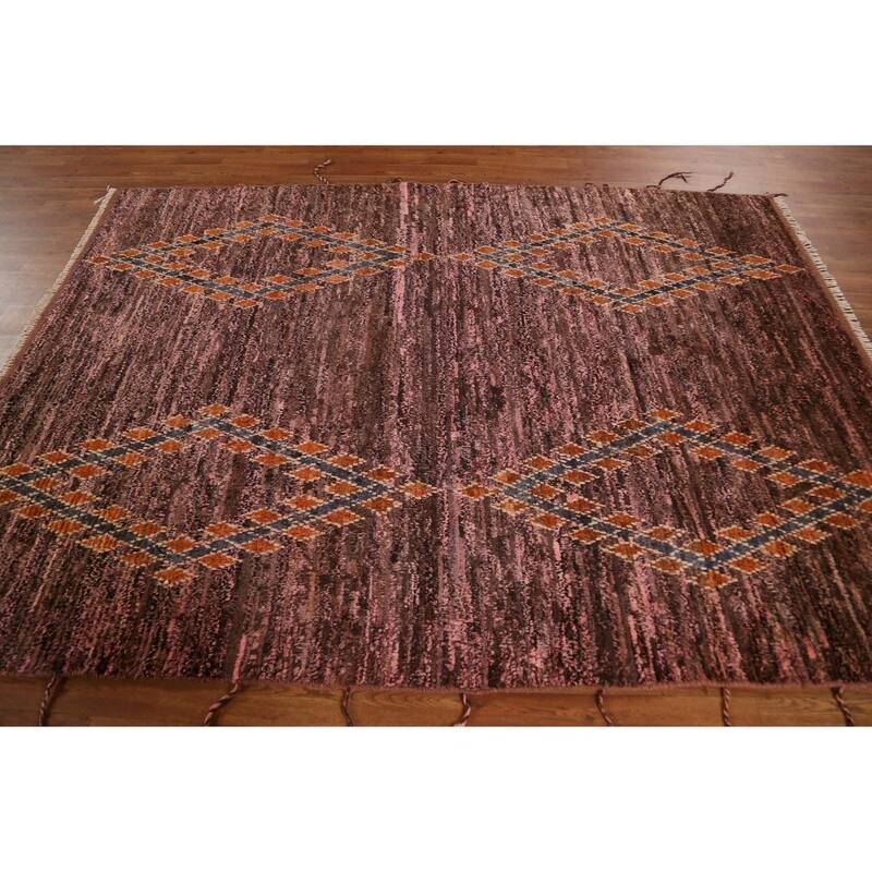 Hand Knotted Oriental 100% Wool Carpet Modern Tribal Pink Moroccan Area Rug - 8' 0'' X 5' 9''