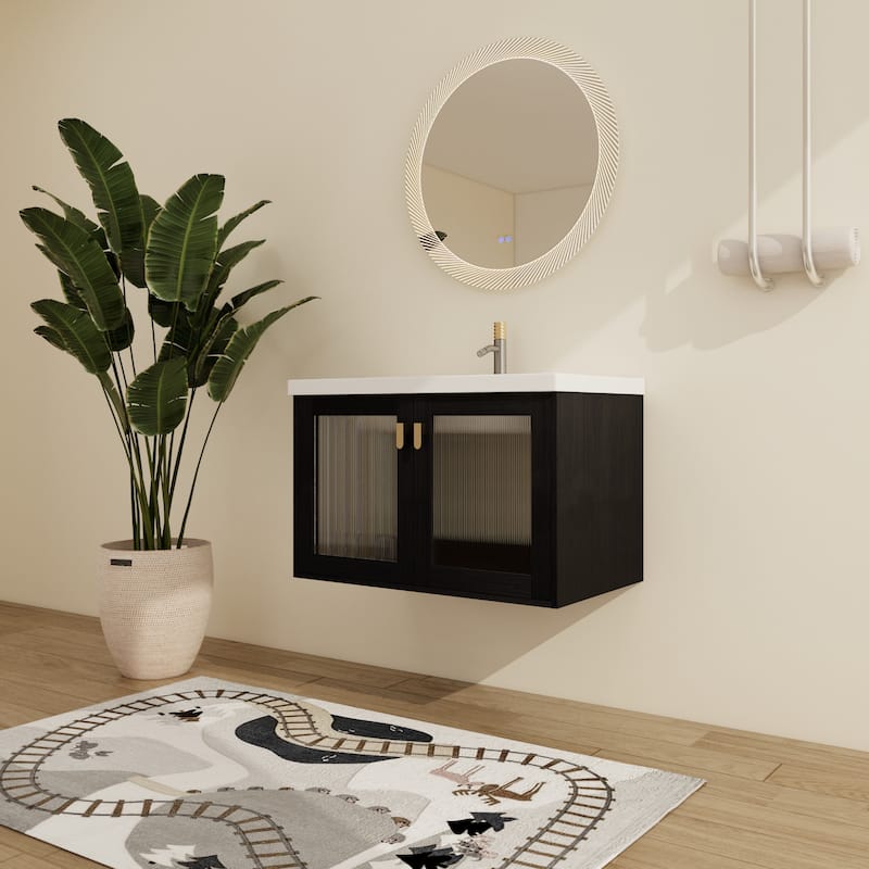 Malwee 28"/32" Floating Bathroom Vanity, Wall Mounted Bathroom Vanity with Ceramic Sink and Soft Close Door