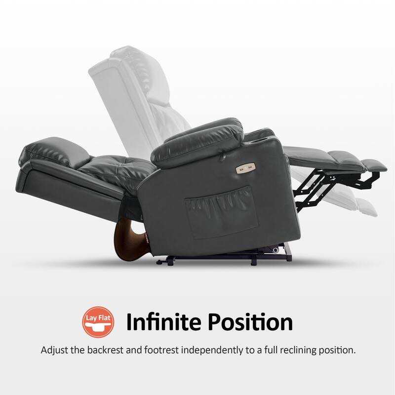MCombo Lay Flat Dual Motor Power Lift Recliner Chair Sofa with Heat and Massage, Infinite Position, Faux Leather 7661