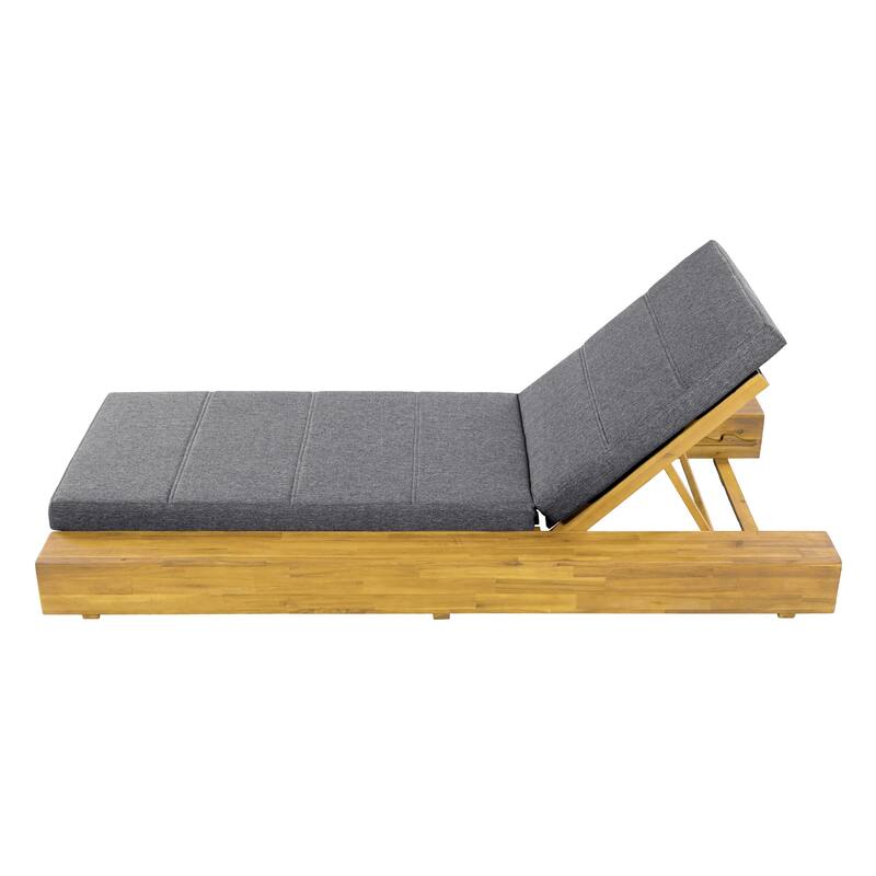 Christopher Knight Home - Amedea Outdoor Acacia Wood Chaise Lounge with Adjustable Backrest & Water-Resistant Cushion