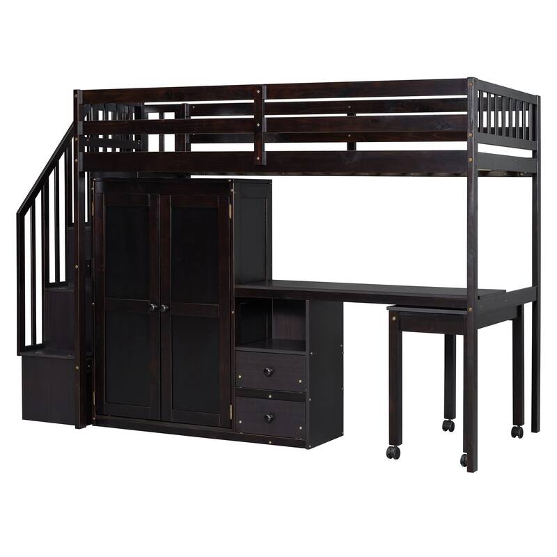 Space-Saving Twin Loft Bed with Playhouse-Inspired Design, Side Storage, Desk, and Wardrobe - Perfect for Kids & Teens