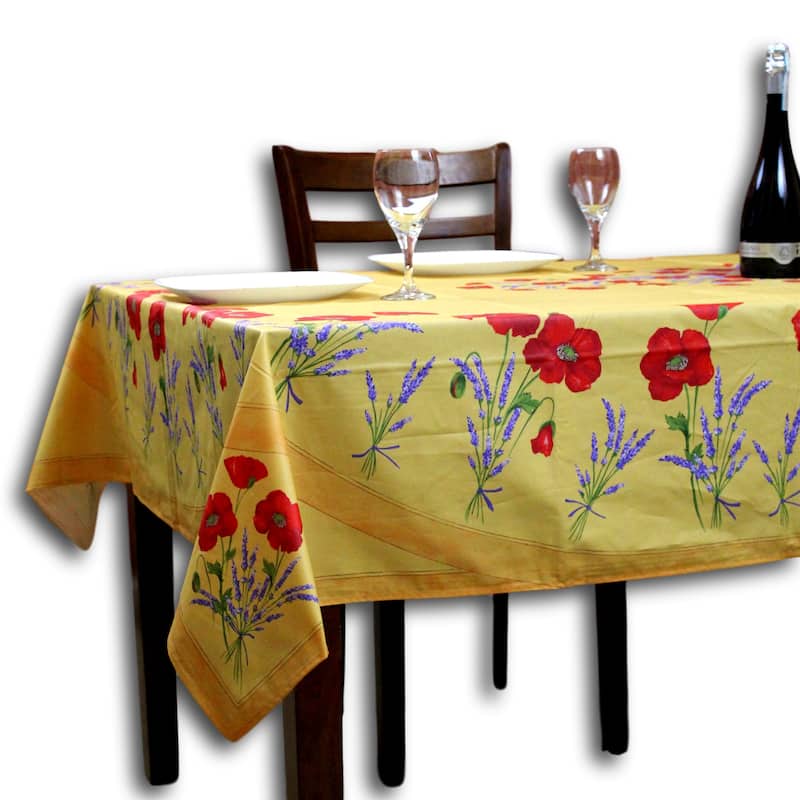 Wipeable Spill Resistant Provencal Cotton Cannes Collection Tablecloth - 60 x 98 in - Yellow Poppy
