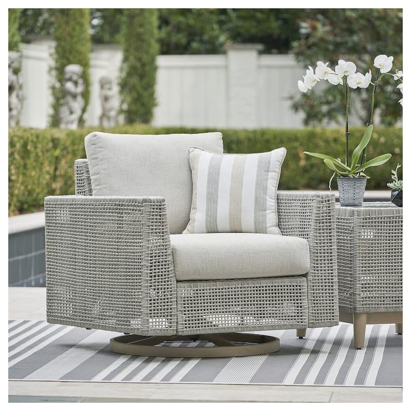 Signature Design by Ashley Seton Creek Gray Outdoor Swivel Lounge with Cushion - 36.38" W x 35" D x 36" H - 36.38" W x 35" D x 36" H - Grey