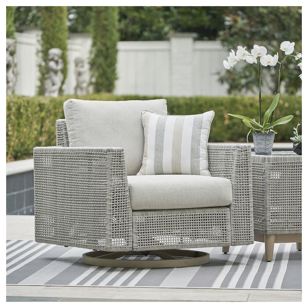 Signature Design by Ashley Seton Creek Gray Outdoor Swivel Lounge with Cushion - 36.38" W x 35" D x 36" H