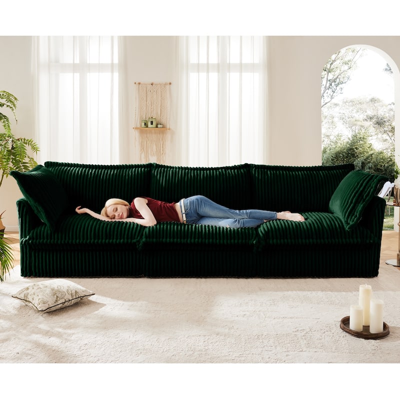 GDFStudio - Slipcovered 3-Seater 120" Corduroy Sofa with Suppleness Armrests - Green