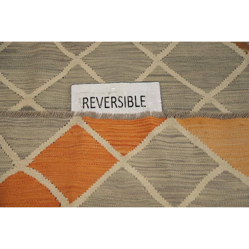 Hand Woven Oriental 100% Wool Carpet Southwestern Modern Greys & Charcoal Kilim Area Rug - 9' 6'' X 6' 6''