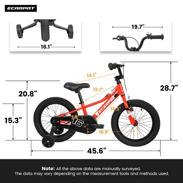 dimension image slide 1 of 2, Kids' Bike 12 Inch Wheels, 1-Speed Boys Girls Child Bicycles For4-7Years, With Removable Training Wheels Baby Toys,Front V Brake