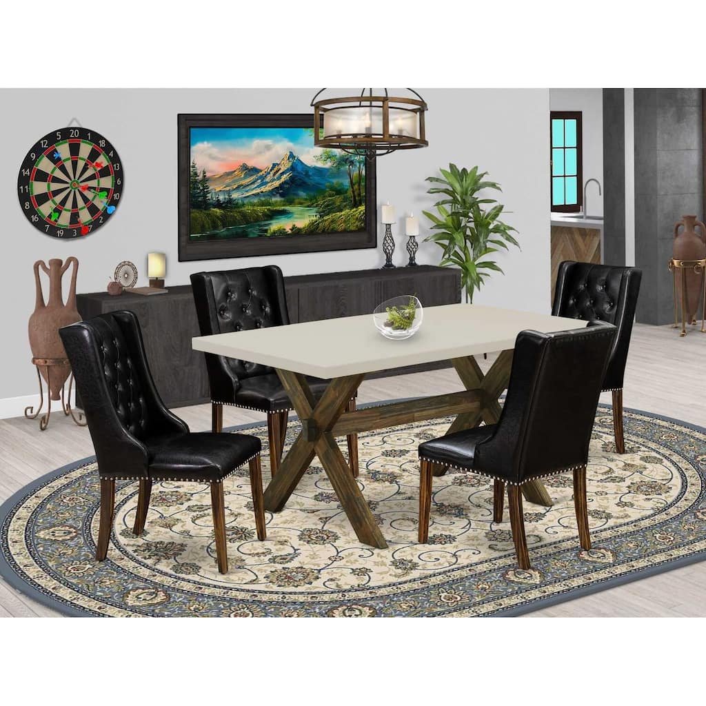 HomeStock 5-Piece Distressed Jacobean Finish Solid Wood Top Dining Table with 4 Upholstered Chairs