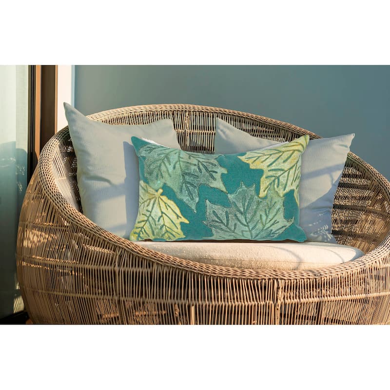 Liora Manne Visions IV Leaf Toss Indoor/Outdoor Pillow - 12" x 20" - Forest Green