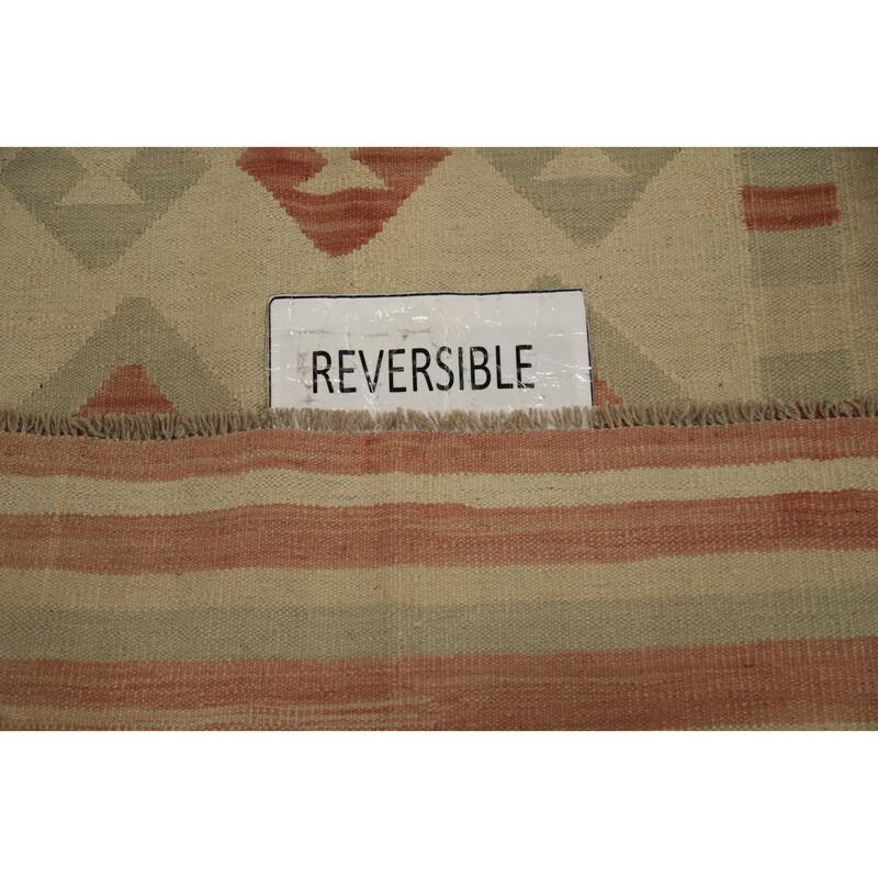 Hand Woven Oriental 100% Wool Carpet Southwestern Tribal Beige & Ivories Kilim Area Rug - 6' 9'' X 4' 8''