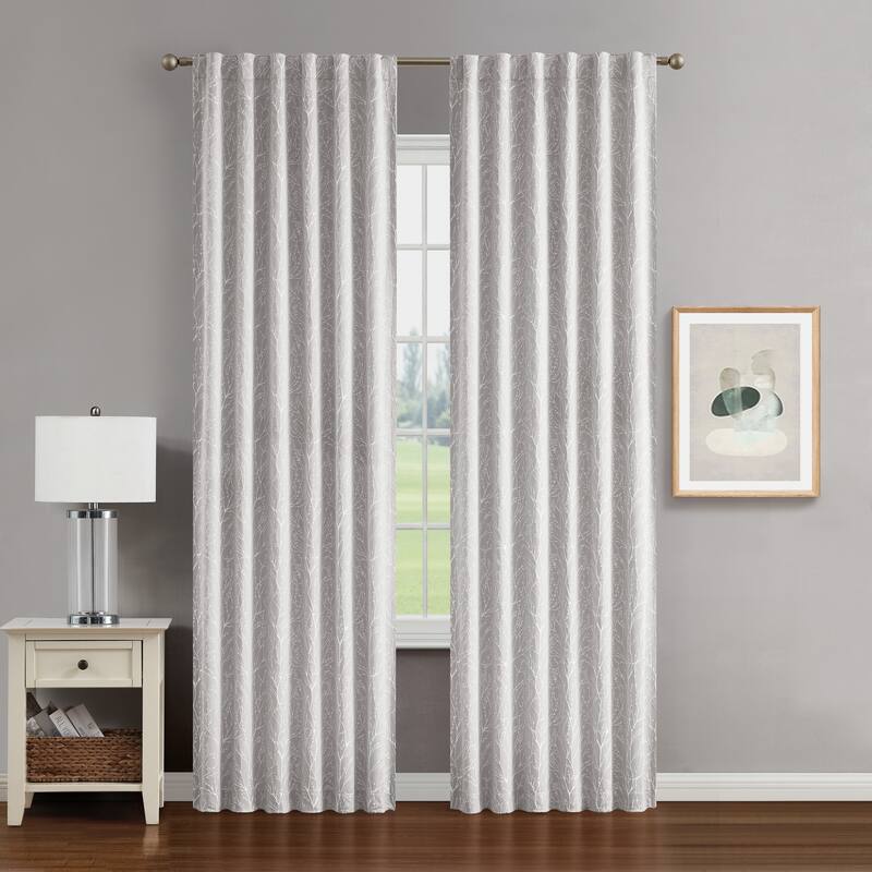 Creative Home Ideas Collins Blackout Window Curtain, Room Darkening, Thermal Insulated, Branch, Back Tab, 2 Panels, 2 Tiebacks