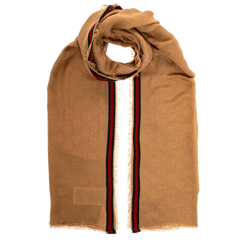 Gucci GG Jacquard Tape Trim Scarf - Beige