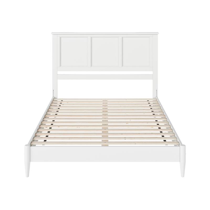 Queen Size Platform Bed - Solid Wood Low Profile Bed Frame with USB Charger - White Finish