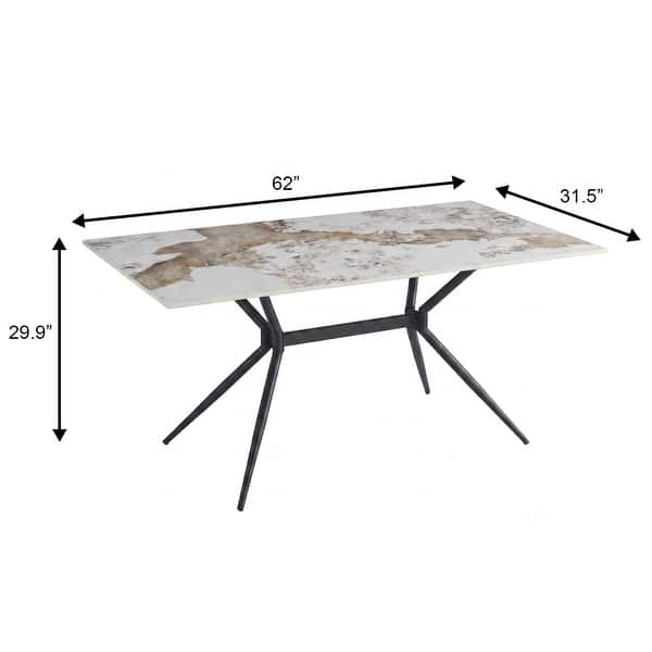 dimension image slide 1 of 20, Elega Modern Sintered Stone Dining Table Modern Trestle Base Powder-Coated Steel Frame Kitchen Table - 47"-71"