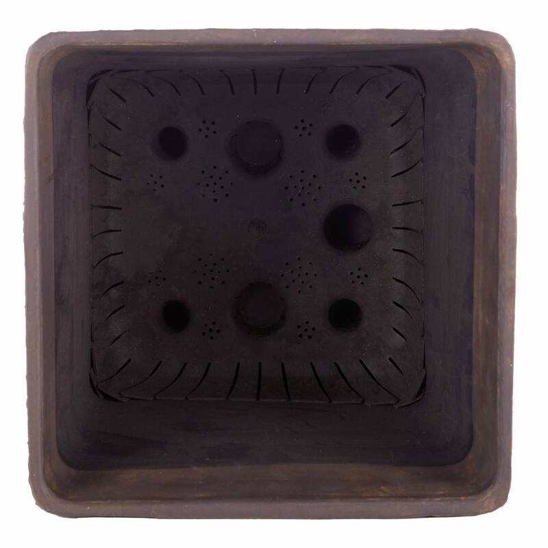 Alpine Corporation Indoor/Outdoor Stone-look Squared Planter, Large, Brown (Set of 2)