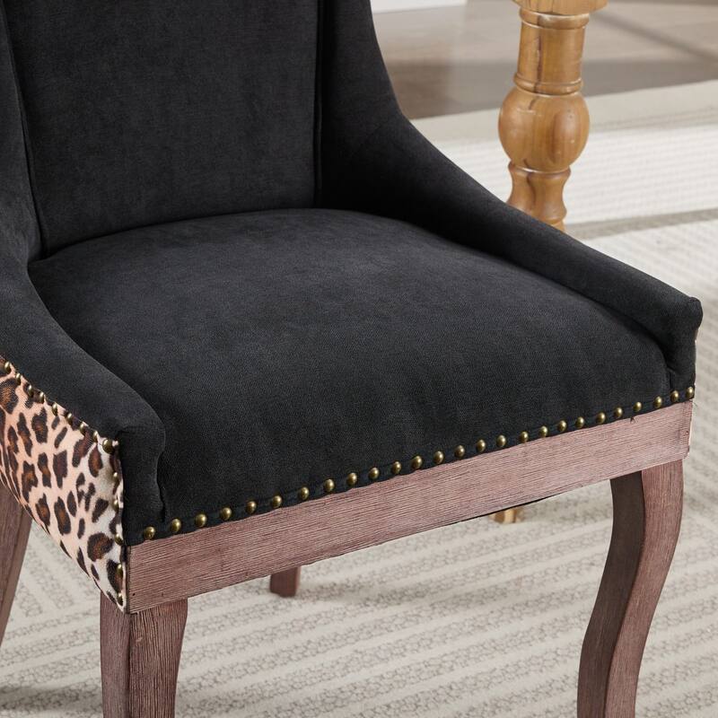 Ultra Side Dining Chair Set of 2, Thickened Fabric Upholstered Dining Chair, Kitchen Chairs with Solid Wood Legs & Nailhead Trim