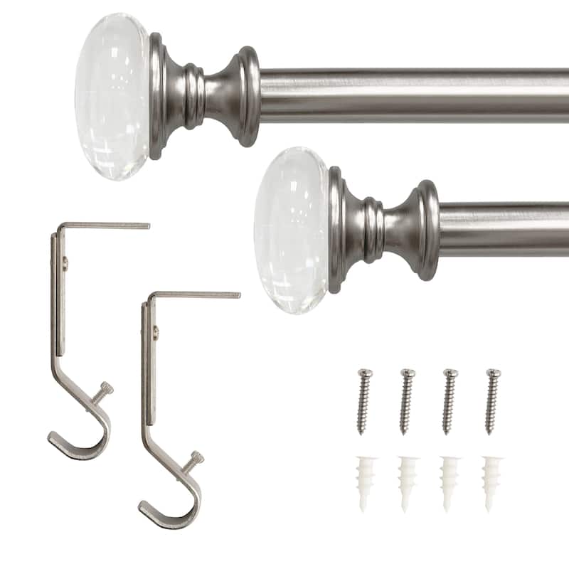 Lumi 3/4" Single Curtain Rod Brushed Nickel/ Black-Crystal Knob finial - 36"-66" - Brushed Nickel