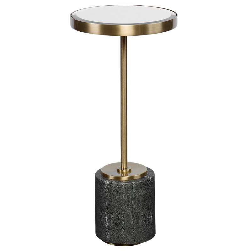 Uttermost 24998 Laurier 12" Diameter Glass Top Iron Side Table - Gray Faux Shagreen