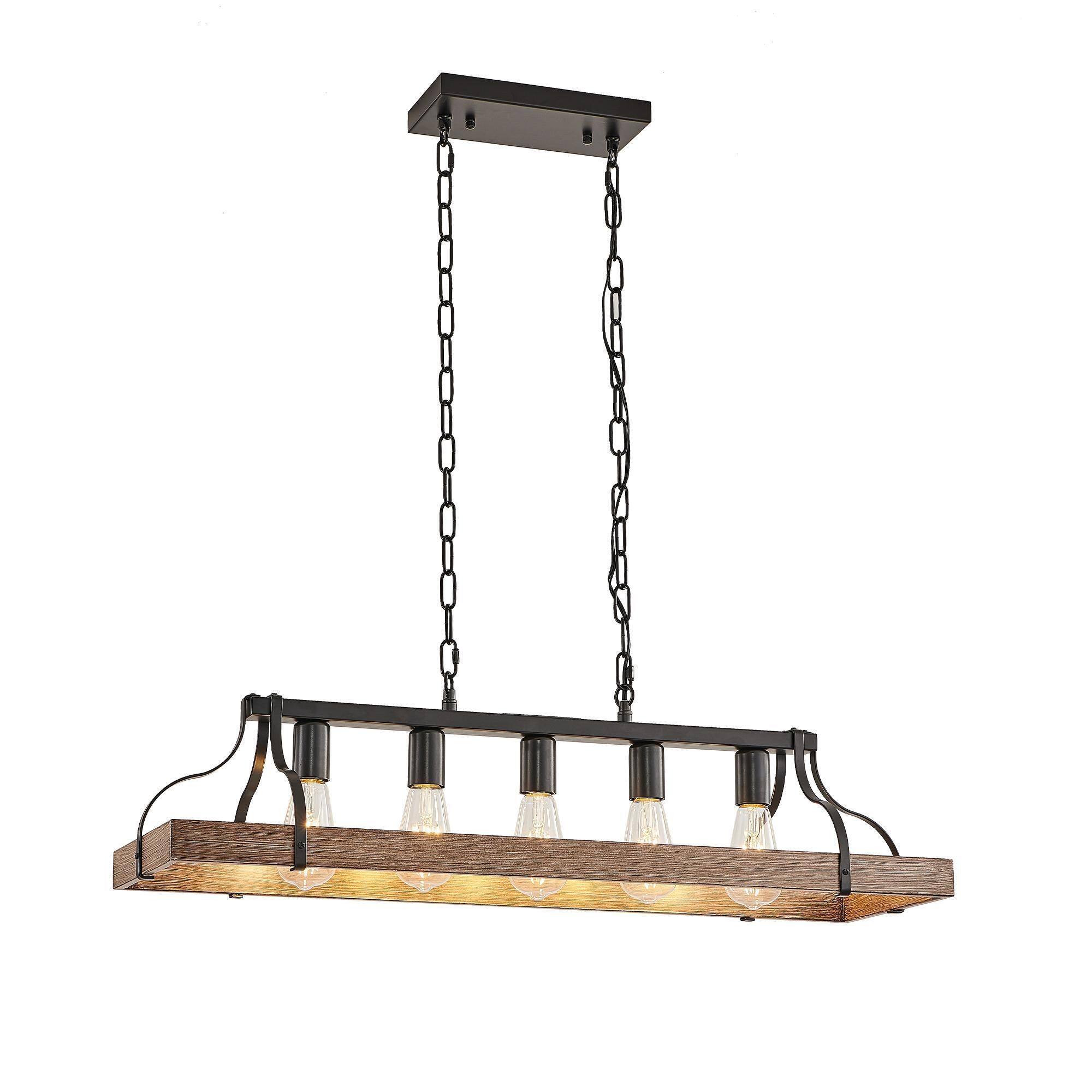 Modern Farmhouse 34-Inch Pendant Light with 5 E26 Bulb Sockets