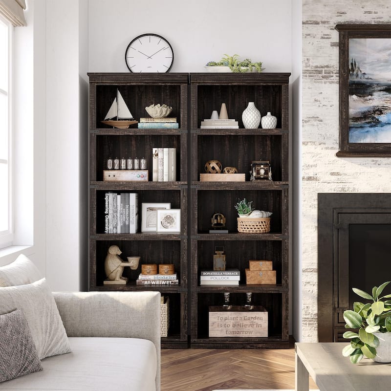 5 Tier Bookcase, Freestanding Wooden Bookshelf Storage Organizer Display Shelf