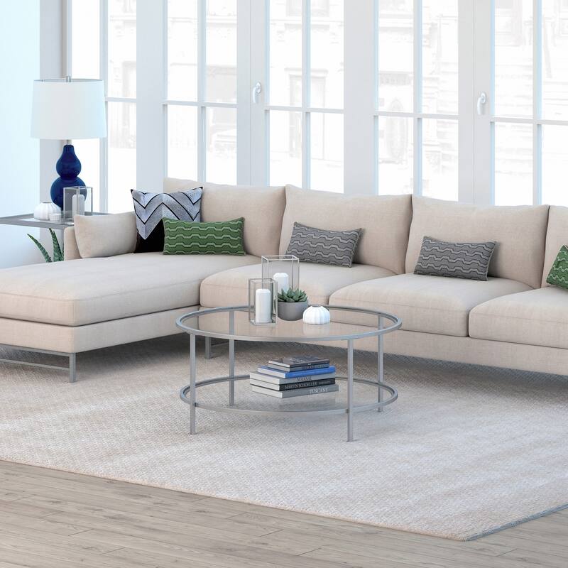 Sivil 36'' Wide Round Coffee Table with Glass Top - 36" Wide