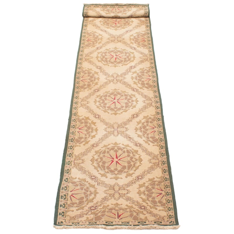 ECARPETGALLERY Flat-Weave Lahor Finest Beige Wool Tapestry Kilim - 2'6 x 11'8