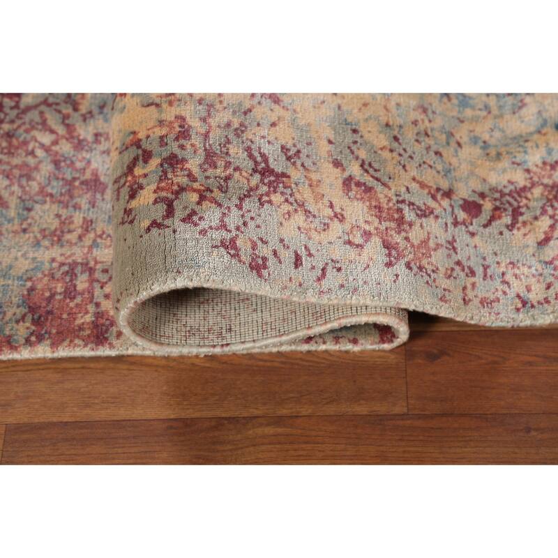 Abstract Indian Area Rug Handmade Multi-Color Wool Carpet - 5'4"x 7'6"