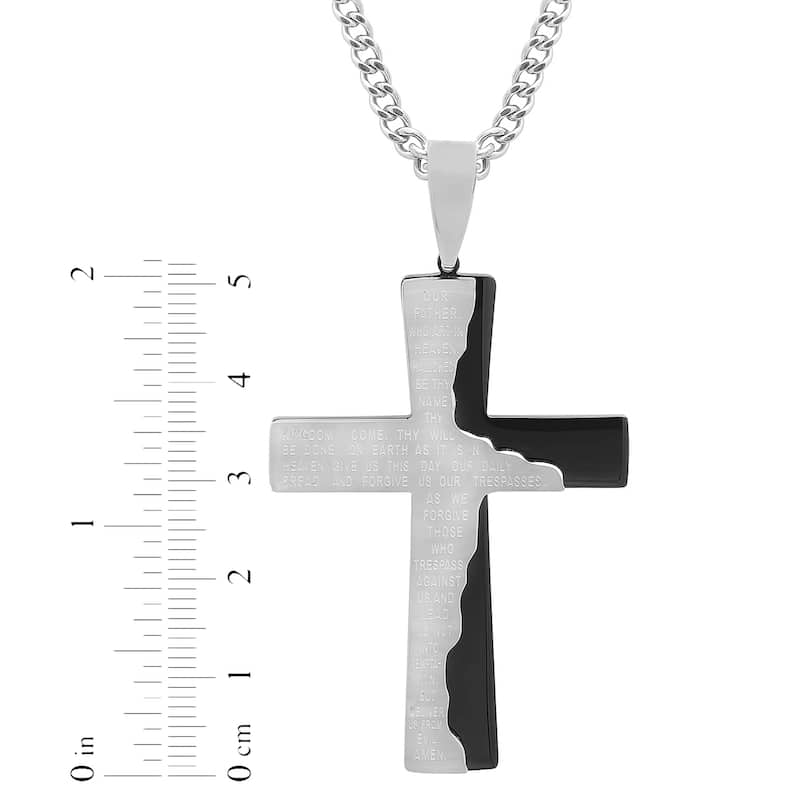 Steel Nation Stainless Steel Lord's Prayer Cross Pendant