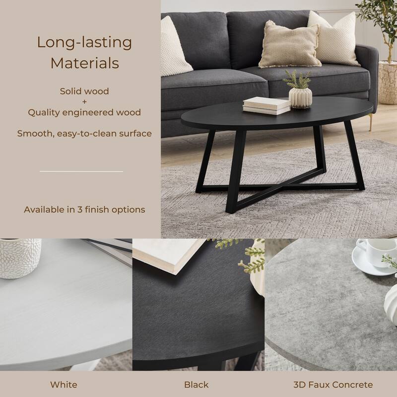 Roundhill Furniture Modern Harmony 3-Piece Wood Oval Coffee Table Set