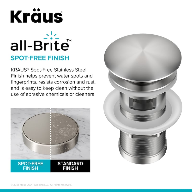 KRAUS Pop-Up Drain w Overflow, Bathroom Sink, Chrome, Nickel