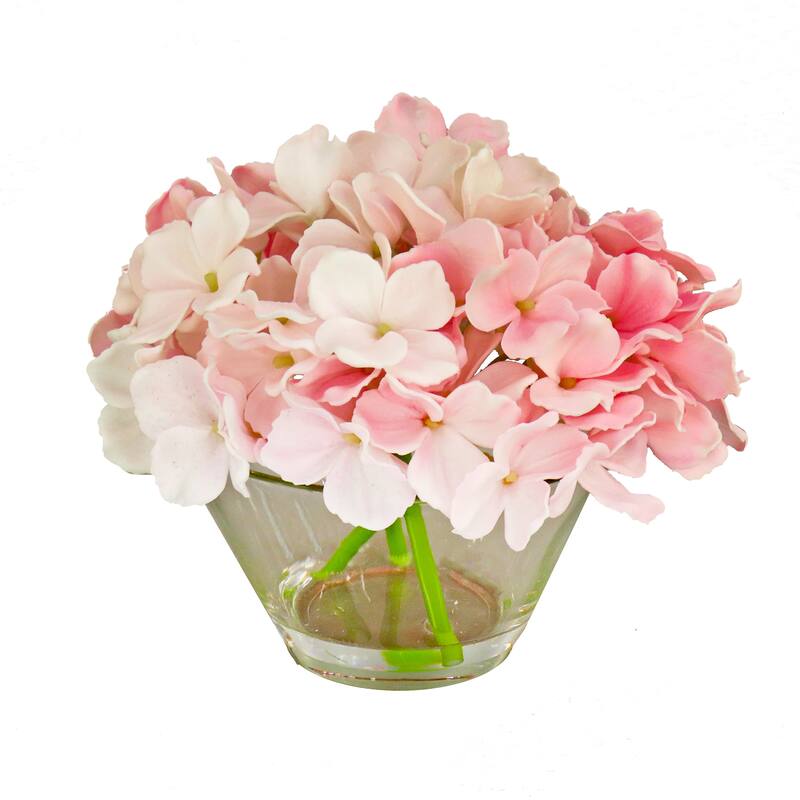 National Tree Company 8 in. Pink Hydrangea Bouquet in Glass Vase