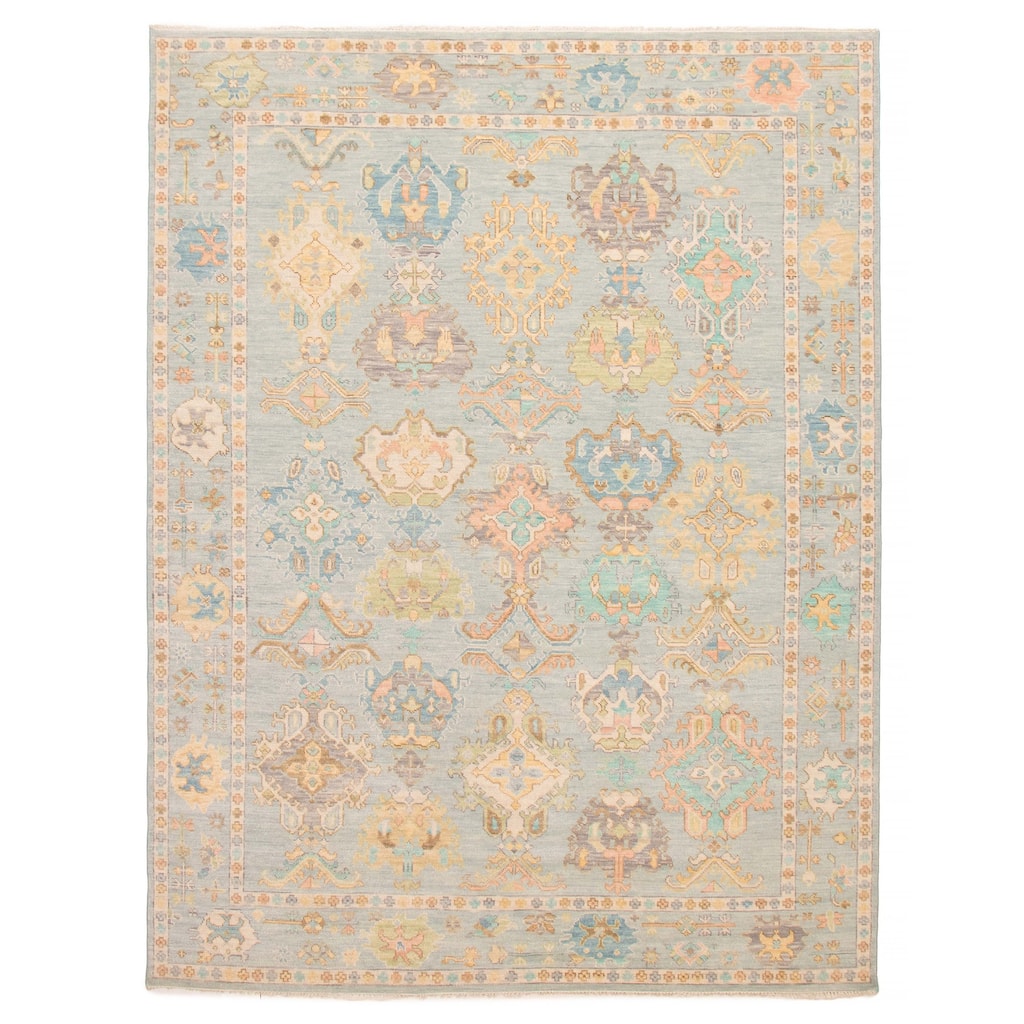 ECARPETGALLERY Hand-knotted Modern Oushak Light Blue Wool Rug - 9' 2" x 12'