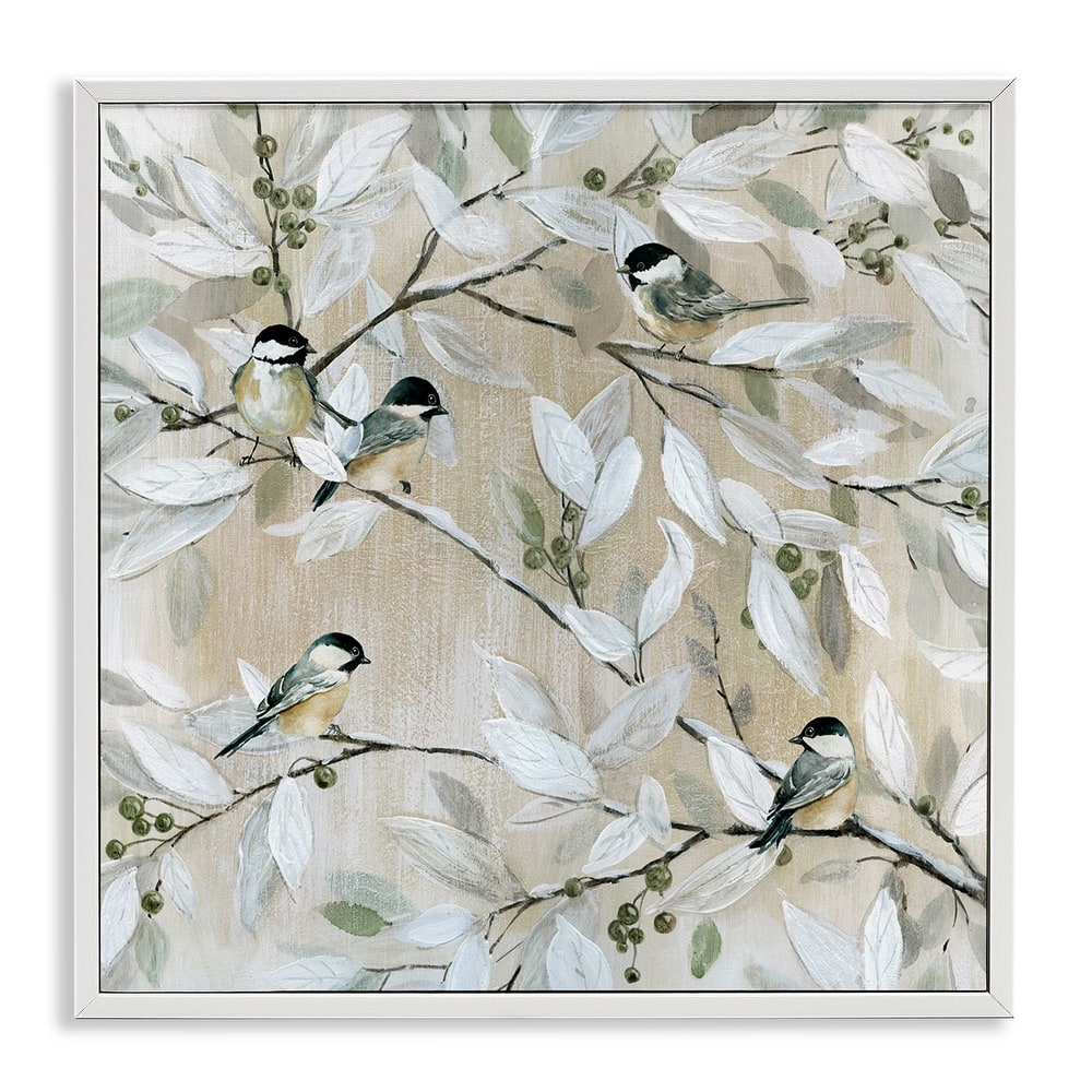 Stupell Chickadee Birds on Tree Branches Soft Berry Fruits Framed Wall Art