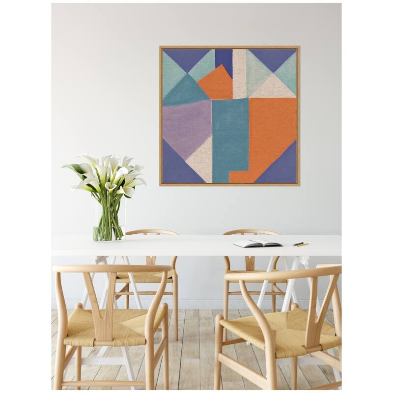 Kate and Laurel Sylvie Painterly Soft Geometric Shapes Neutral Linen Framed Canvas by The Creative Bunch Studio