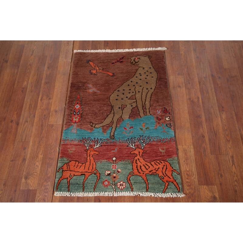 Animals Design Ziegler Foyer Rug Handmade Brown Wool Carpet - 2'0" x 3'1"