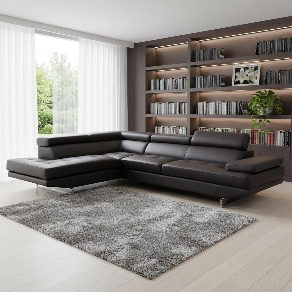 HomeRoots Dark Brown Leather L Shaped Two Piece Corner Sectional