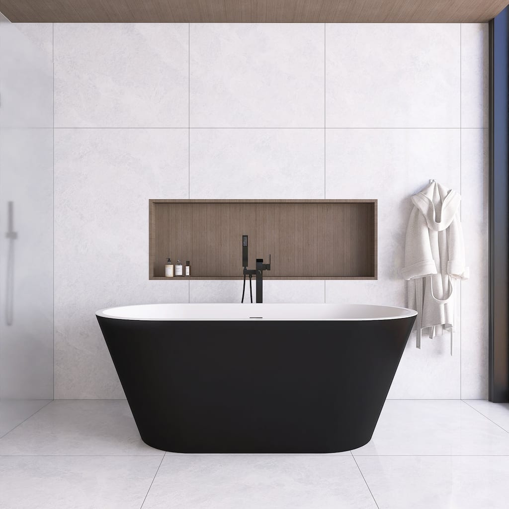 59 in./ 60 in. Acrylic Double Slipper Freestanding/Flatbottom Soaking Bathtub in Matte Black with Drain