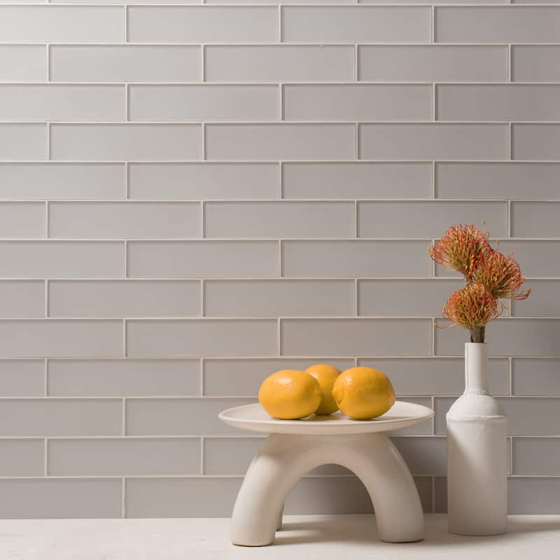 2 in. x 8 in. Glass Subway Wall Tile - Sample swatch - Misty Grey Matte