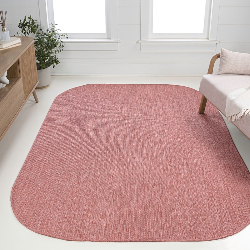 JONATHAN Y Miles Modern Minimalist Radius Corner Solid Indoor/Outdoor Shaped Area Rug - 8' x 10' - Light Rose